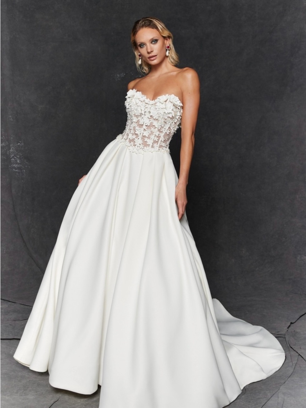 Strapless Floral Appliqué Ball Gown by Justin Alexander